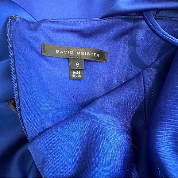 NWT Striking Blue David Meister Blue Beaded Jewel One Shoulder Cocktail Dress - Picture 8 of 10